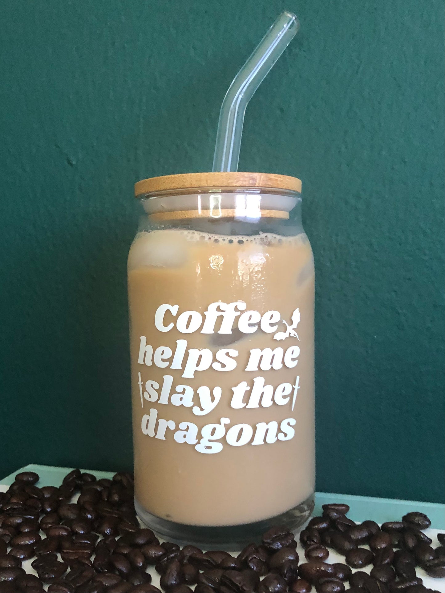 Coffee Helps Me Fight the Dragons 16oz Beer Can Glass