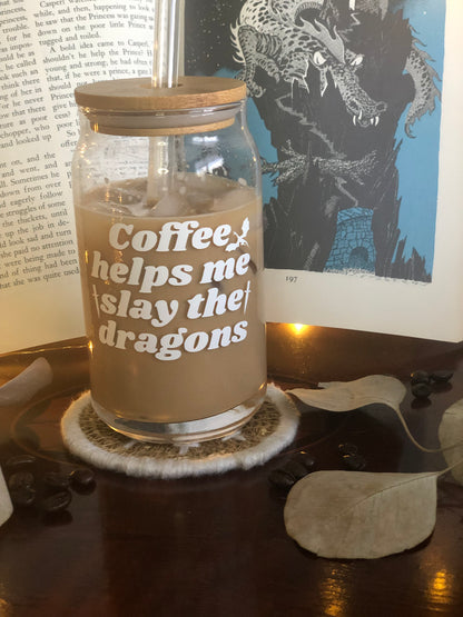 Coffee Helps Me Fight the Dragons 16oz Beer Can Glass